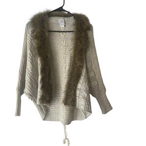 Northern Angel M/L Cable Knit Dolman Sleeve Faux Fur Open Front Cardigan Sweater